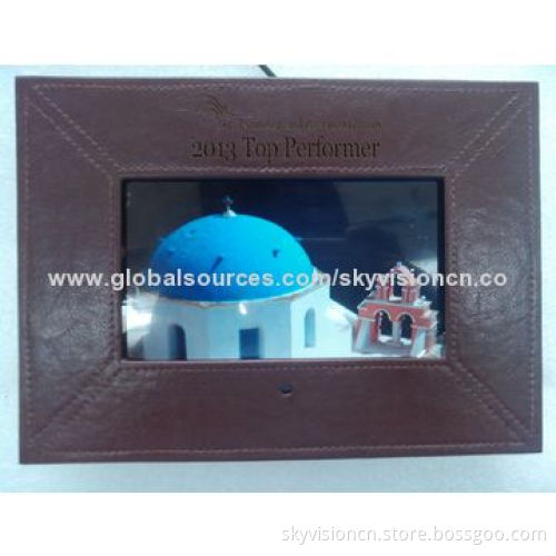 7-inch Leather digital photo frame with front button, supports 1080px and easy to fix on all display